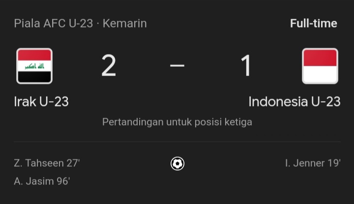 Hasil Akhir Indonesia VS Irak Dalam Perebutan Peringkat Ke-3, Indonesia Kalah dan Menempati Peringkat Ke-4