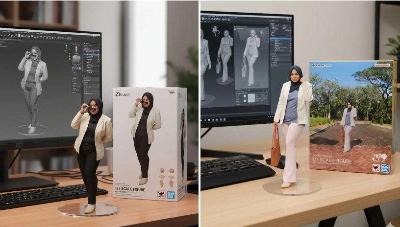 Ini Dia Prompt Gemini AI Viral, Konsep Gabungan Antara Wanita Berhijab Jadi Miniatur Mainan, Cocok Buat Bestie