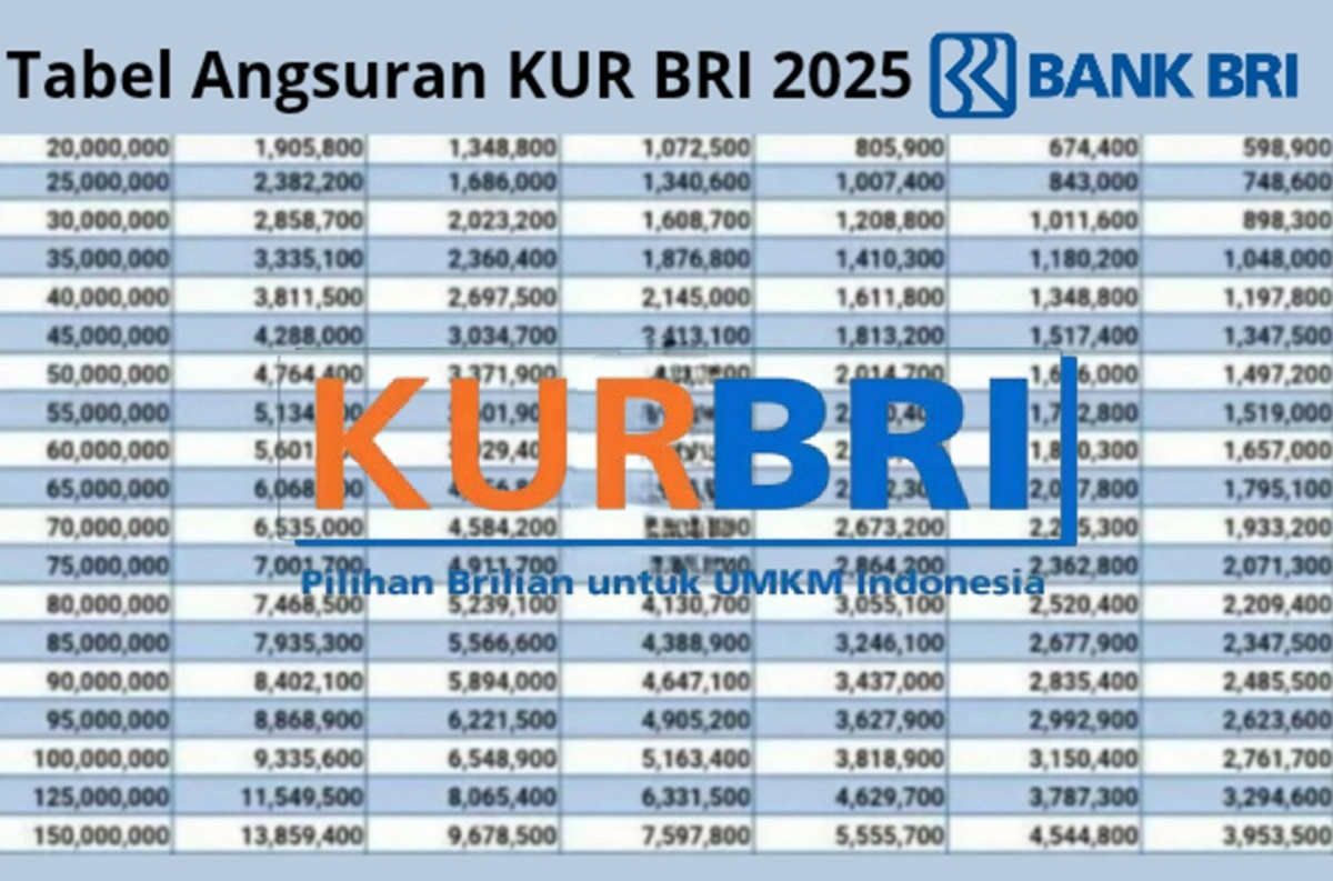 Tabel Angsuran KUR BRI 150 Juta Terbaru 2025 untuk Modal Usaha, Bunga Cuman 0,5 Persen Perbulan!
