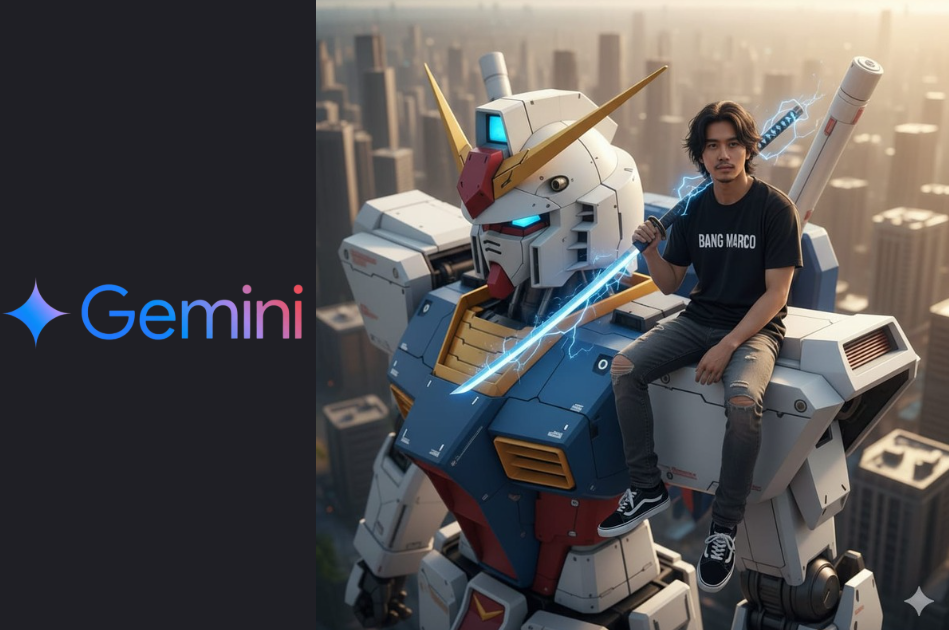 Dijamin Estetik, Kamu Bisa Foto Duduk Di Pundak Gundam Hanya Dengan Menggunakan Prompt Gemini AI Satu Ini! 