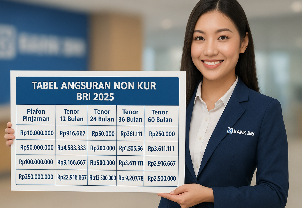 Calon Debitur Wajib Tahu! Tabel Angsuran Non KUR BRI Per September 2025, Pinjaman 10 Juta Cicilan 250 Ribu