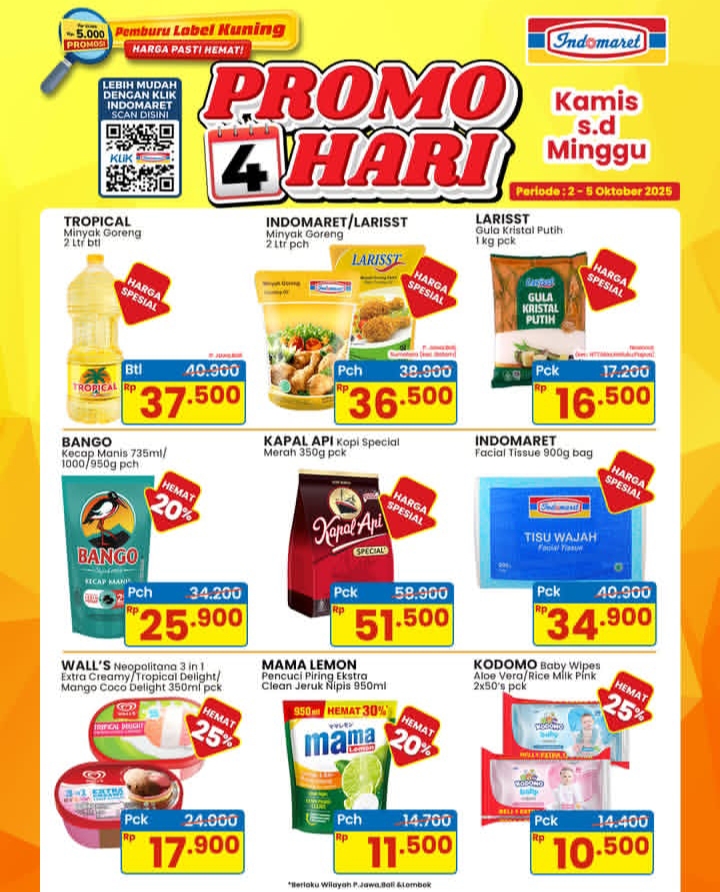 Ibu-ibu Merapat! Promo Spesial Indomaret 2-5 Oktober 2025, Belanja Minyak Goreng hingga Gula Banyak Diskon