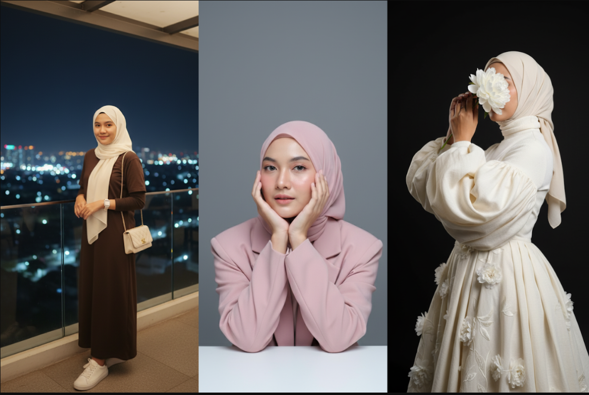 Makin Tampil Skena namun Tetap Syari, Berikut 5 Rangkaian Prompt Ai Gemini untuk Foto Wanita Hijab Elegan