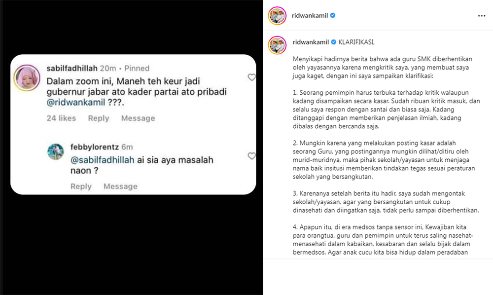 4 Poin Klarifikasi M Ridwan Kamil Soal Guru SMK di Cirebon Dipecat karena Komen Kasar, Simak Kata-katanya
