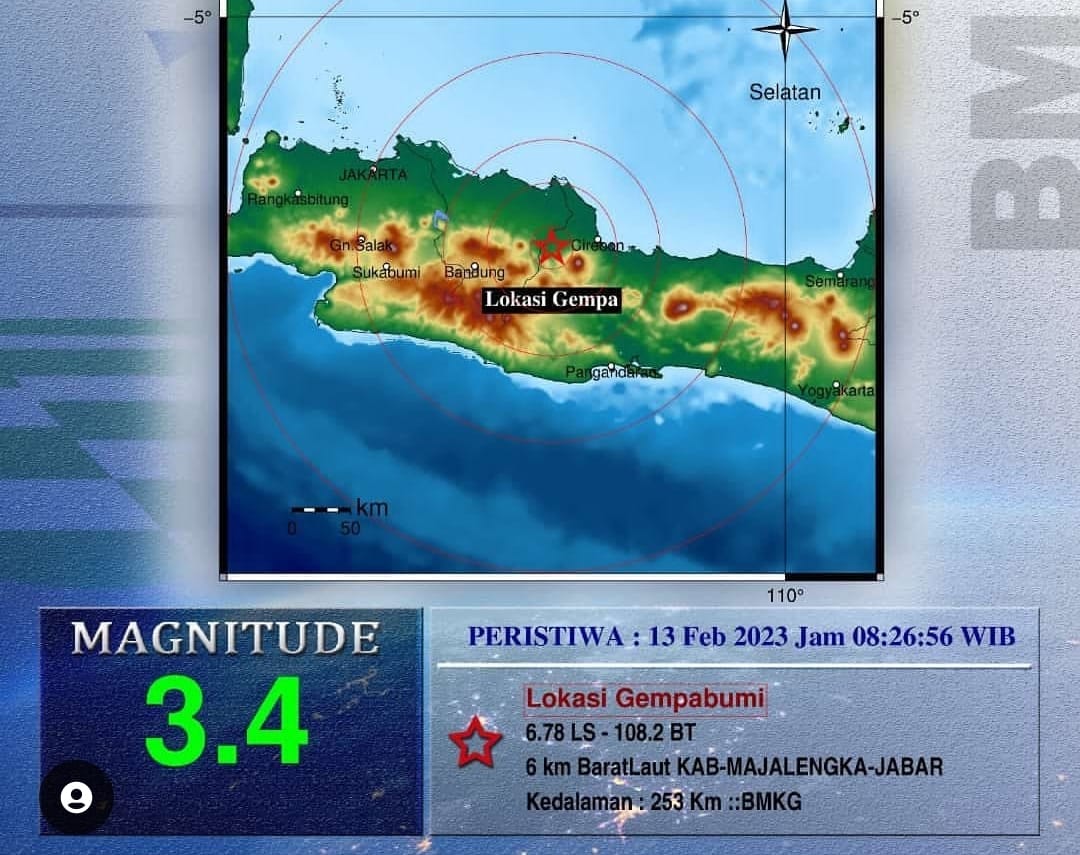 BREAKING NEWS: Gempa Bumi Majalengka Hari Ini, 3,4 Magnitudo, Pusat Gempa di Lokasi Ini