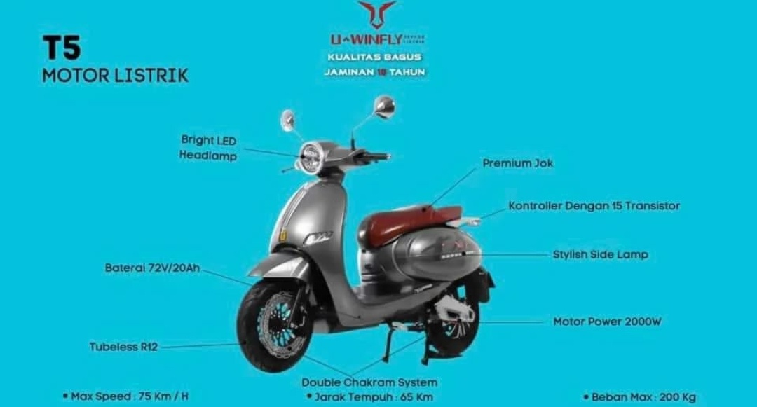 Desain Mirip Vespa, Motor Listrik Uwinfly T5 Punya Skema Kredit Murah, Cicilan Terendah Rp159 Ribuan Aja