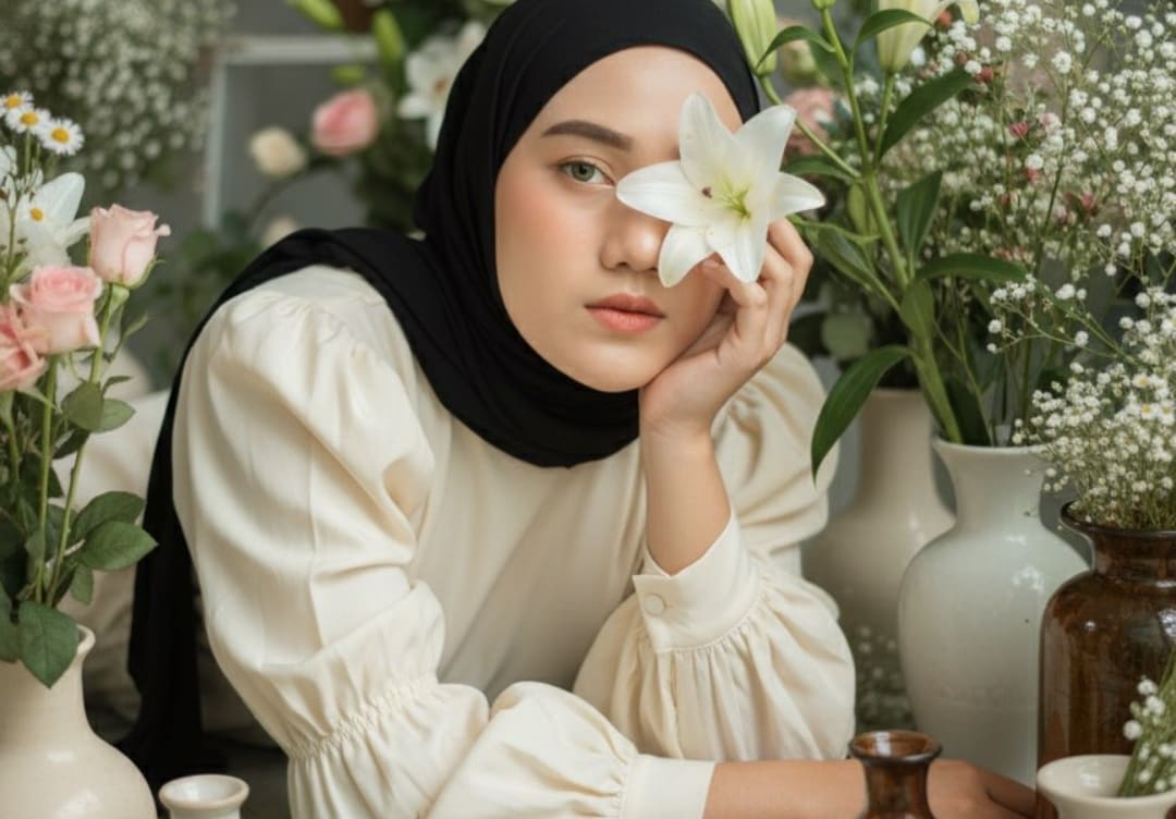 5 Prompt Gemini AI Foto Wanita Berhijab, Hasil Terlihat Real dan Aesthetic dengan Latar Bunga-bunga Indah