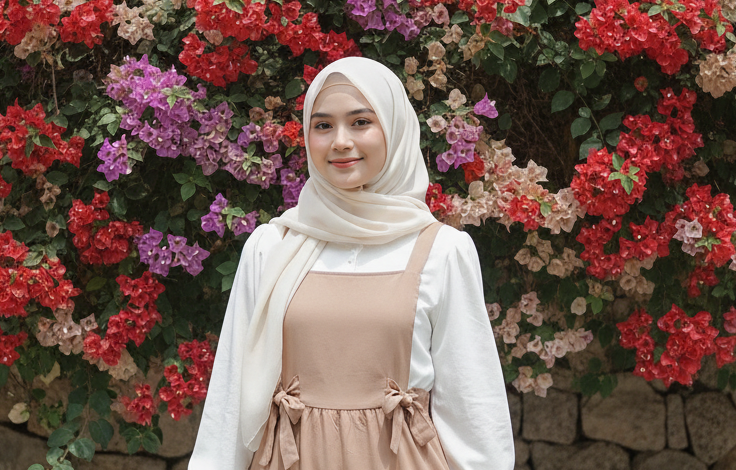 Cara Dapat Hasil Realistis Pakai Kumpulan Prompt Gemini AI Wanita Berhijab Background Bunga Terbaru!