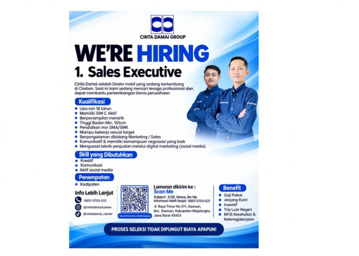Lowongan Kerja Cinta Damai Group Dibuka, Ada Posisi Sales Executive di Majalengka