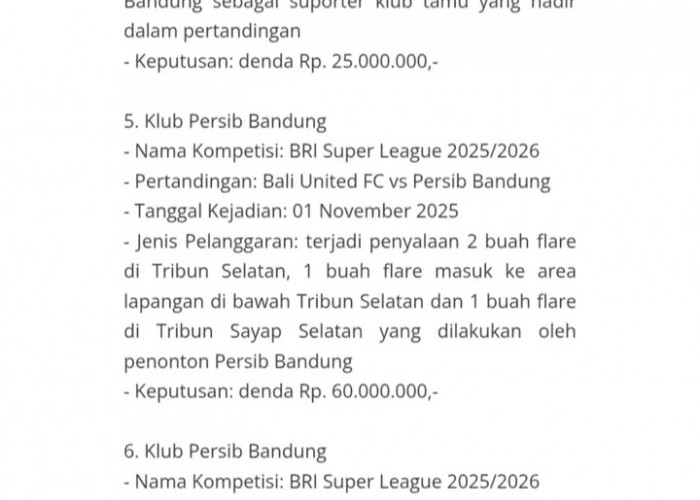 Waduh! Persib Bandung Disanksi Komdis PSSI di Laga Kontra Bali United, Total Dendanya Fantastis!