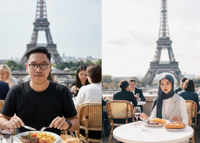 Bisa Untuk Wanita Berhijab, Cobain Prompt Gemini AI Edit Foto Diri Sendiri di Bawah Menara Eiffel Ini!