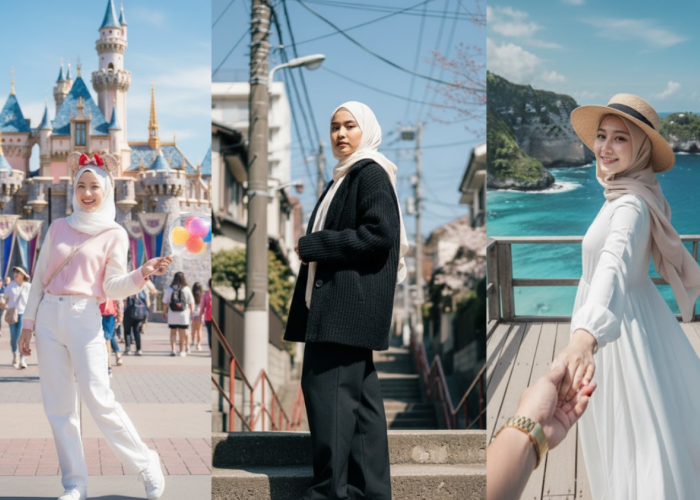 Kumpulan Prompt Gemini Ai Foto Wanita Berhijab Traveling Keliling Dunia Sendiri, Mulai dari Jepang hingga Bali