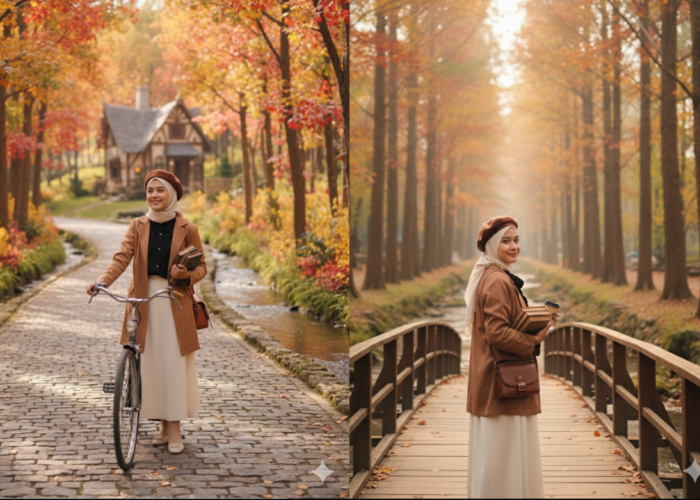 Lihatnya Bikin Tenang! 2 Prompt Gemini Ai Terbaru Foto Wanita Hijab Sendiri di Pedesaan Eropa Hasil Natural