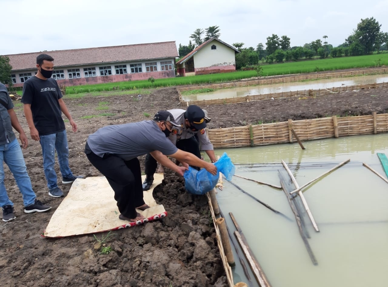 Polsek Dawuan Serahkan Benih Ikan dan Bibit Pohon